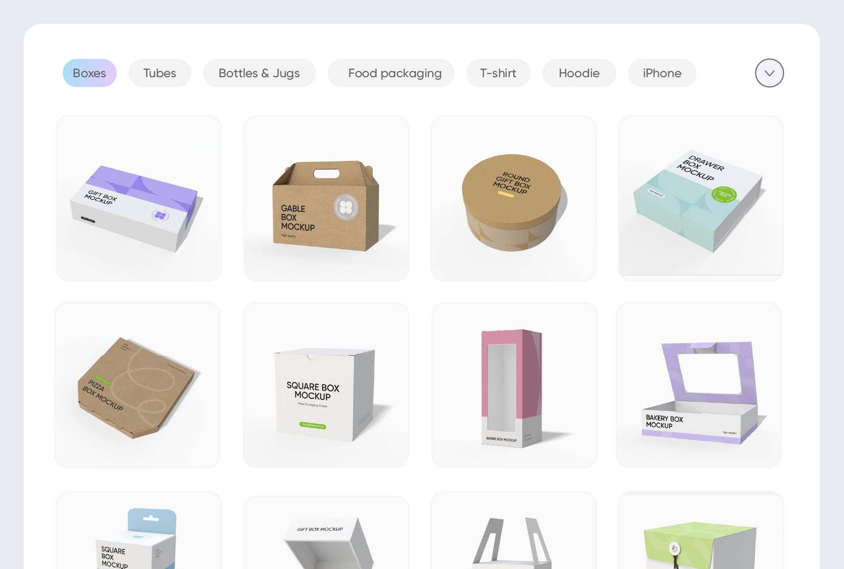 Vielfältige Box-Mockups verfügbar